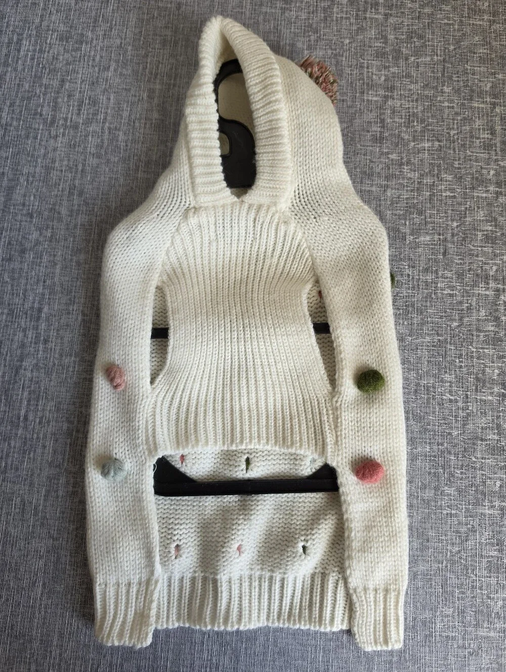 NWOT Rachel Zoe Cream Pink Green Dog Sweater Pom Pom Size Small